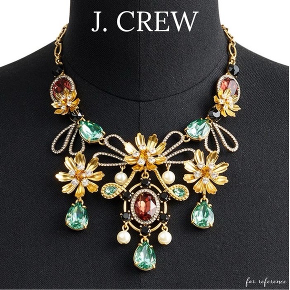 J. Crew • Baroque Floral Mixed Gem Statement Necklace • Alhambra Green - Picture 2 of 13